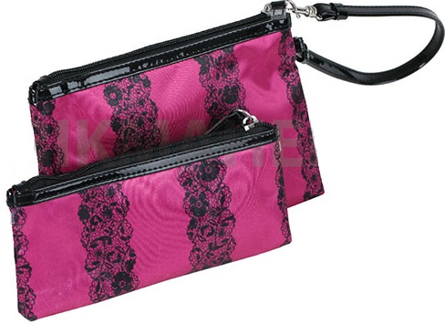 Набор из 2-х сумочек косметичек фуксия черное кружево 