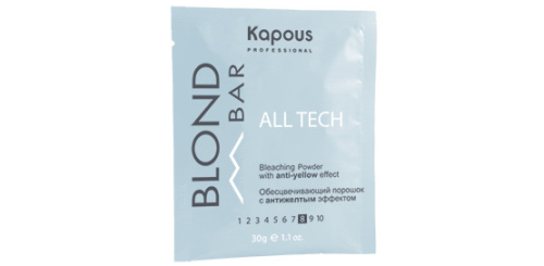 Обесцвечивающий порошок «All tech» с антижелтым эффектом серии “Blond Bar” Kapous, 30 г