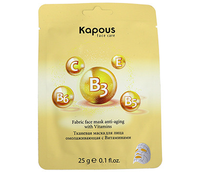 Тканевая маска для лица омолаживающая с Витаминами / Kapous Face Care, 25 г