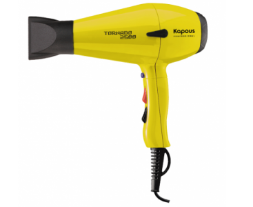 Фен профессиональный для укладки волос, желтый / Kapous Tornado 2500 