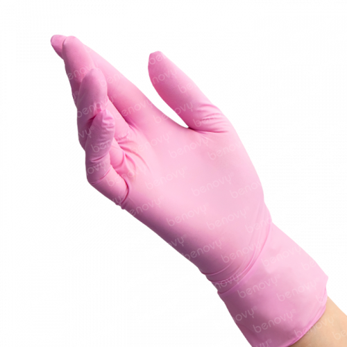 Перчатки нитриловые розовые M / BENOVY, 100 шт 